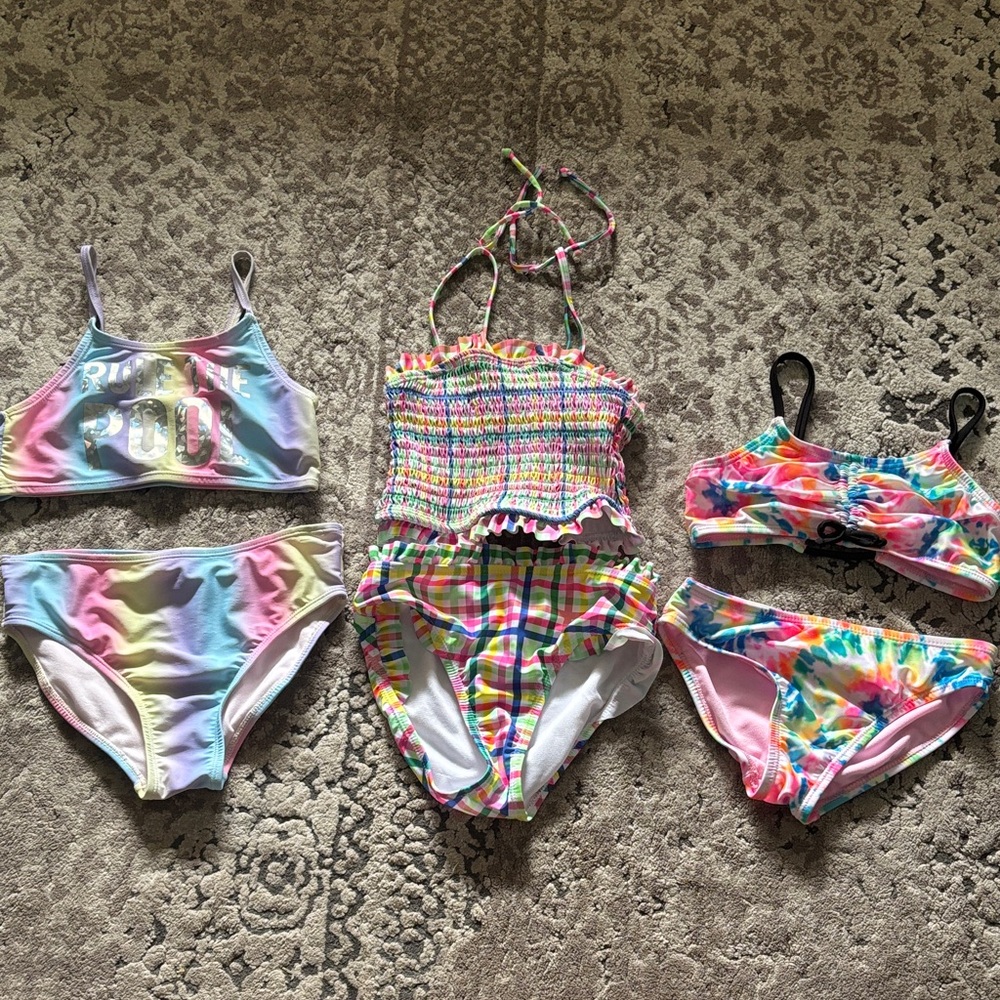 Colorful Tie-Dye and Plaid Bikini Set
